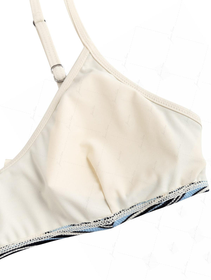 Blue Striped Bowknot Tank Style Lace Up Cheeky Boyshorts Bikini Set