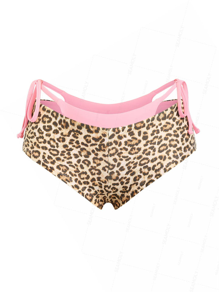 Seamolly Leopard Print Double Layer Bikini Bottom Cheeky Swim Boyshorts