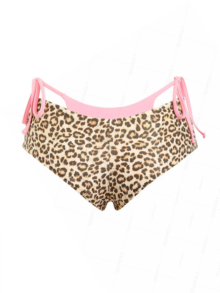 Seamolly Leopard Print Double Layer Bikini Bottom Cheeky Swim Boyshorts