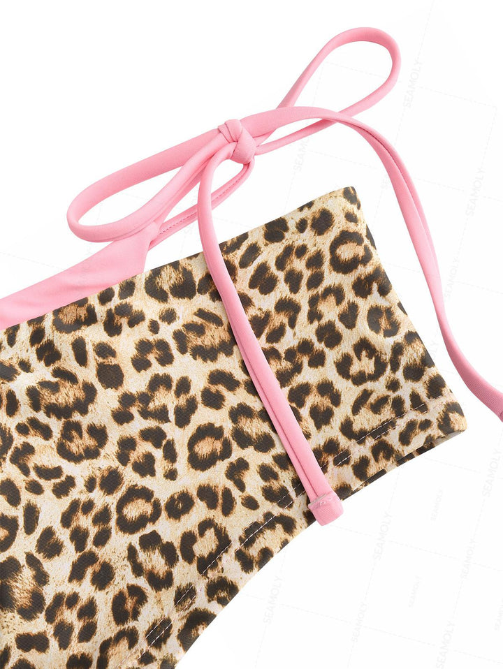 Seamolly Leopard Print Double Layer Bikini Bottom Cheeky Swim Boyshorts