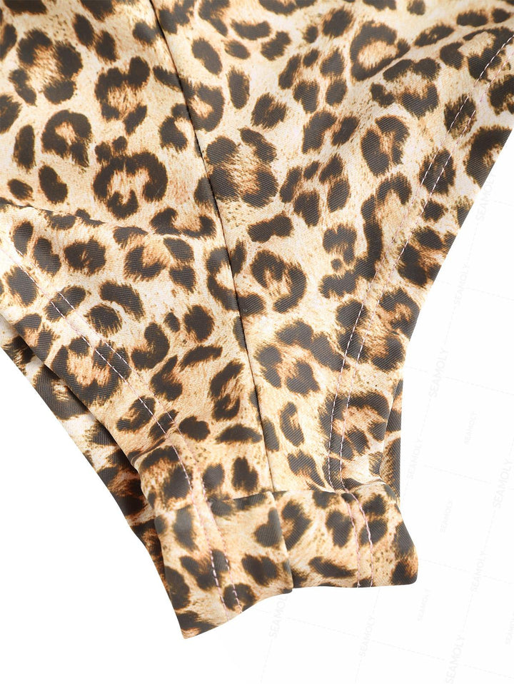 Seamolly Leopard Print Double Layer Bikini Bottom Cheeky Swim Boyshorts