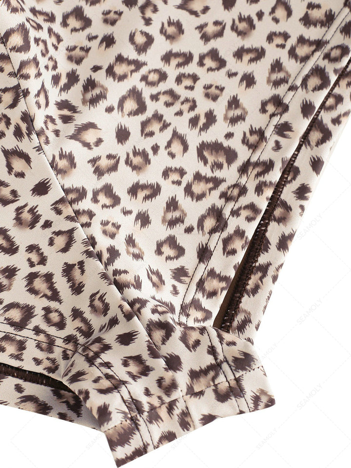 Seamolly 3 piece Leopard Print Double Layer Cheeky Boyshort Bikini Set