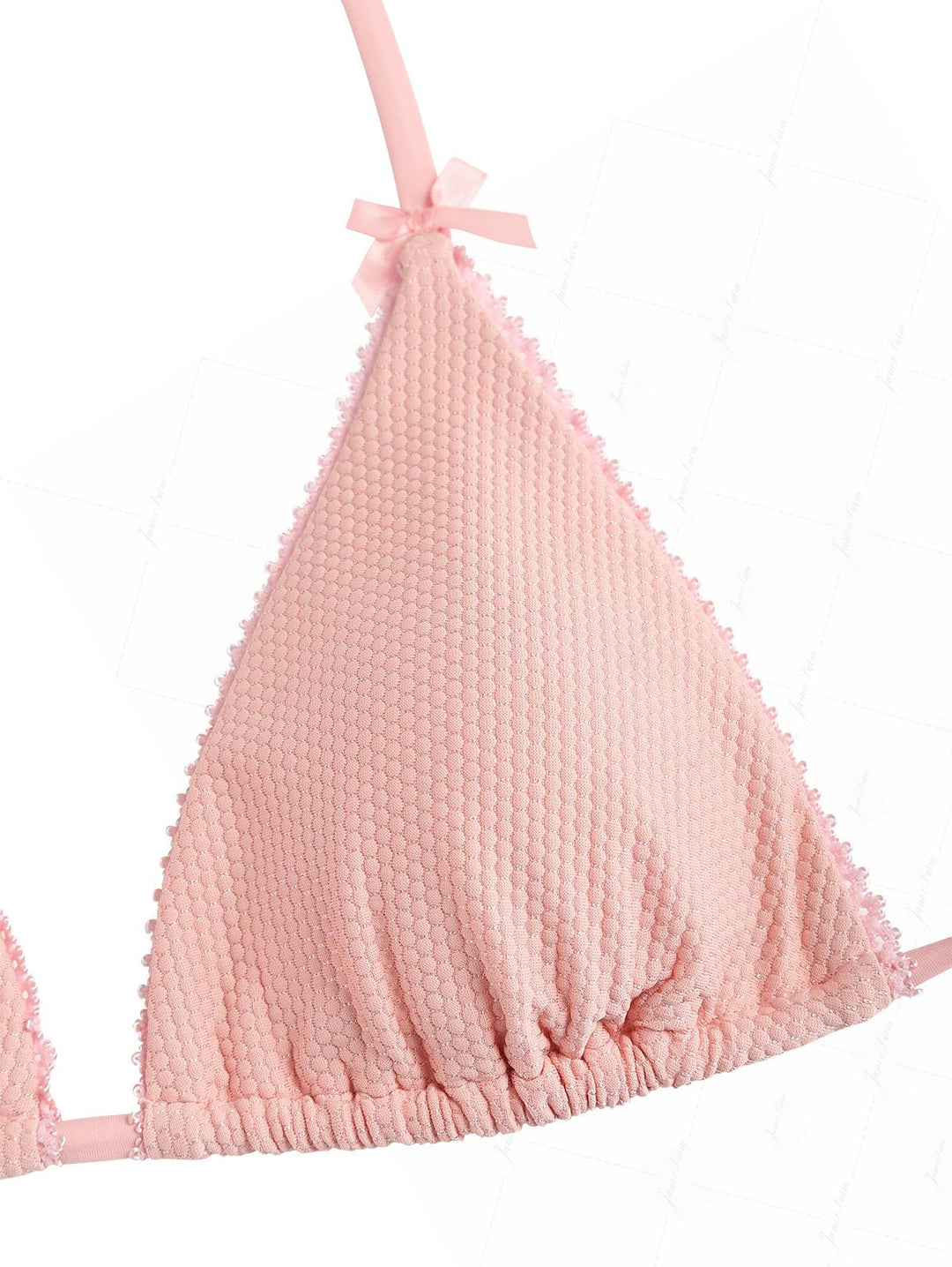Pink Textured Knit Fabric Halter Triangle Top & Cheeky Brazilian Bottom Bikini Set