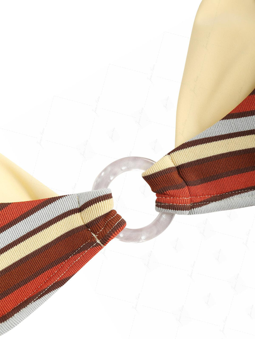 Yellow Contrast Color Ribbed Knit Striped O Ring Double Layer Bikini Top