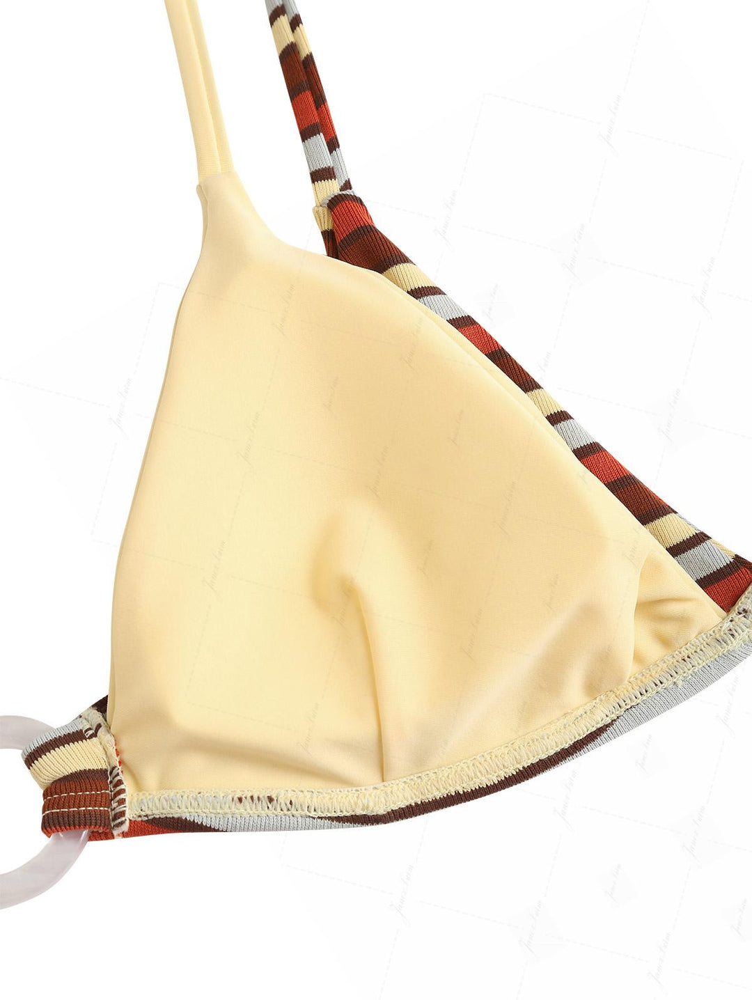 Yellow Ribbed Knit Striped O Ring Double Layer Top & Cheeky Boyshorts Bikini Set