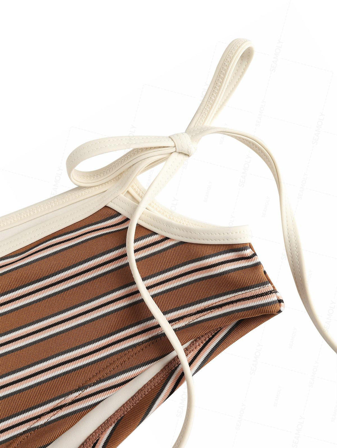 Seamolly Striped Contrast Binding Cutout Tied Cheeky Boyshorts Bikini Set