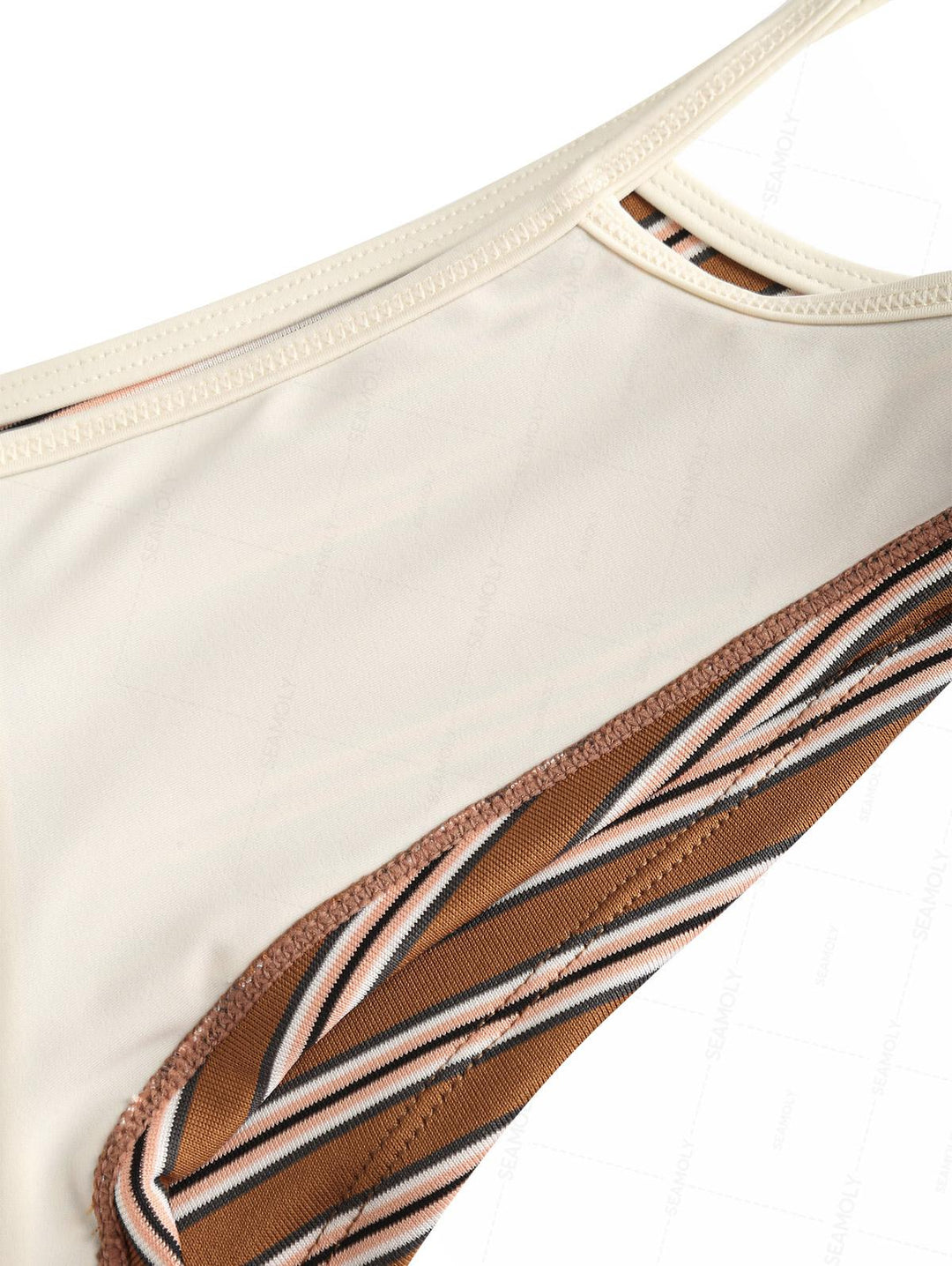 Seamolly Striped Contrast Binding Cutout Tied Cheeky Boyshorts Bikini Set