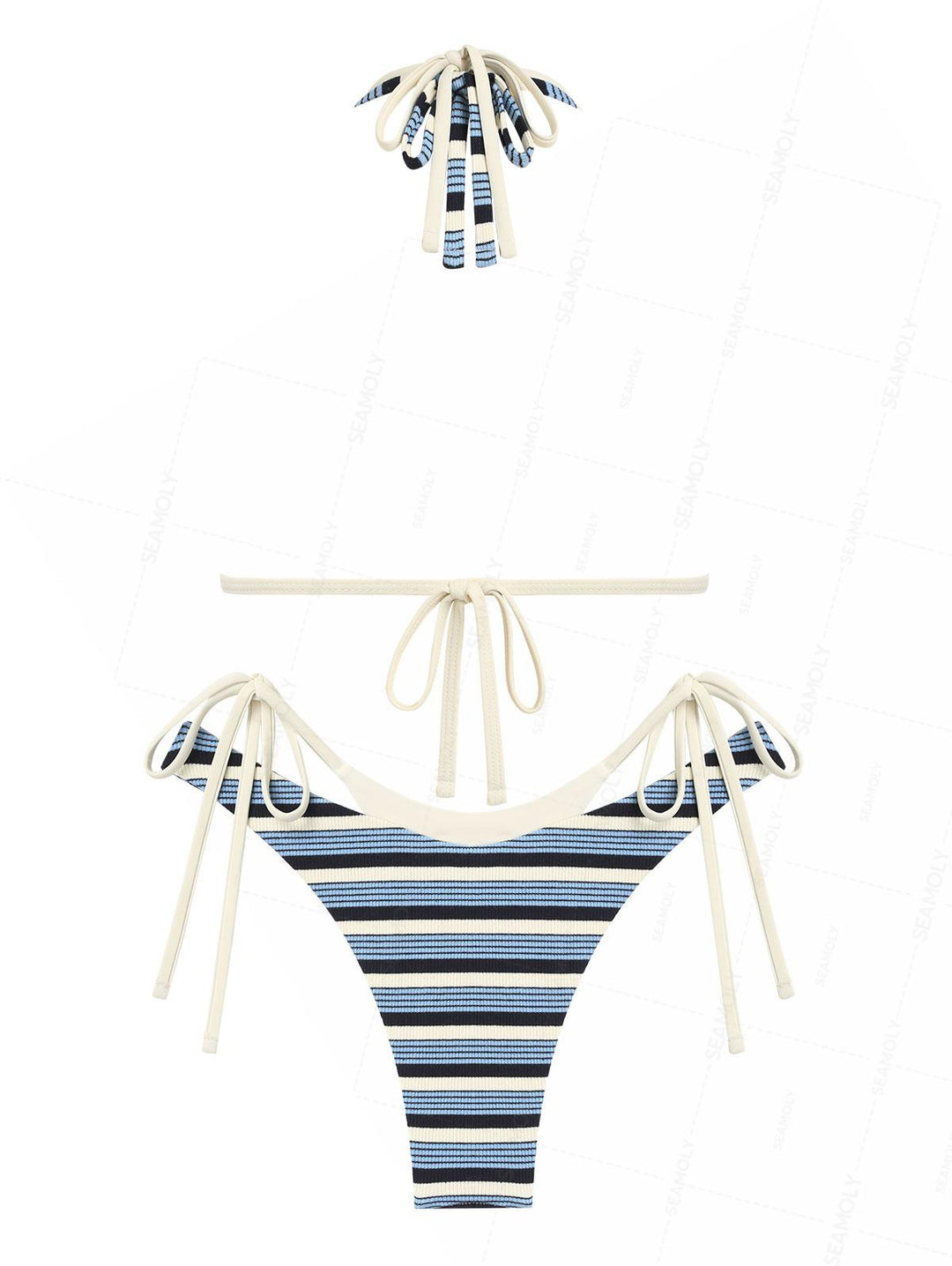 Seamolly Contrast Color Striped O Ring Double Layer Bikini Set