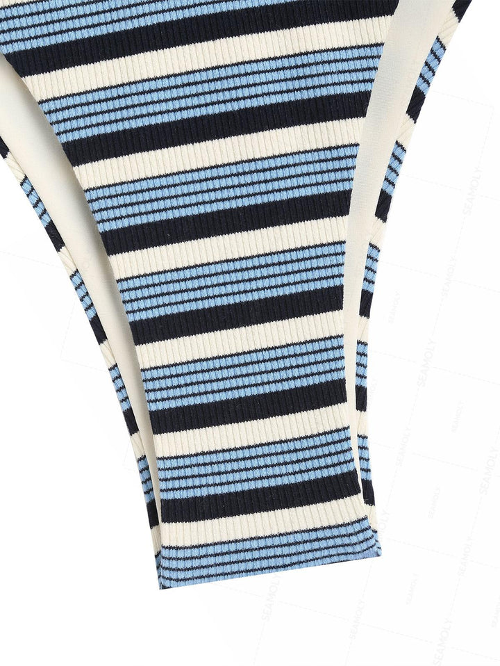 Seamolly Contrast Color Striped O Ring Double Layer Bikini Set