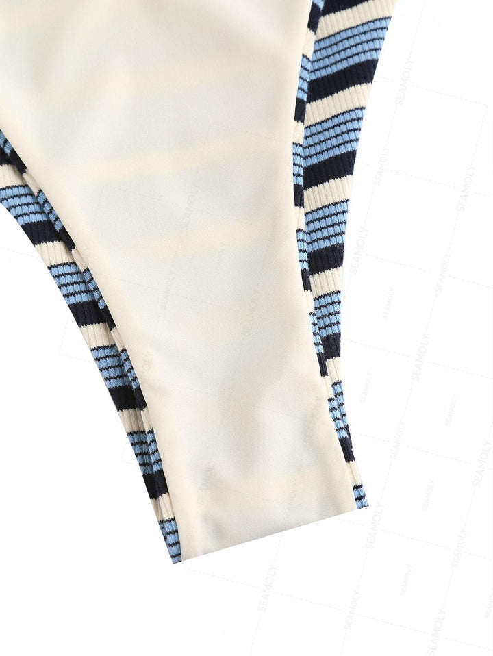 Seamolly Contrast Color Striped O Ring Double Layer Bikini Set