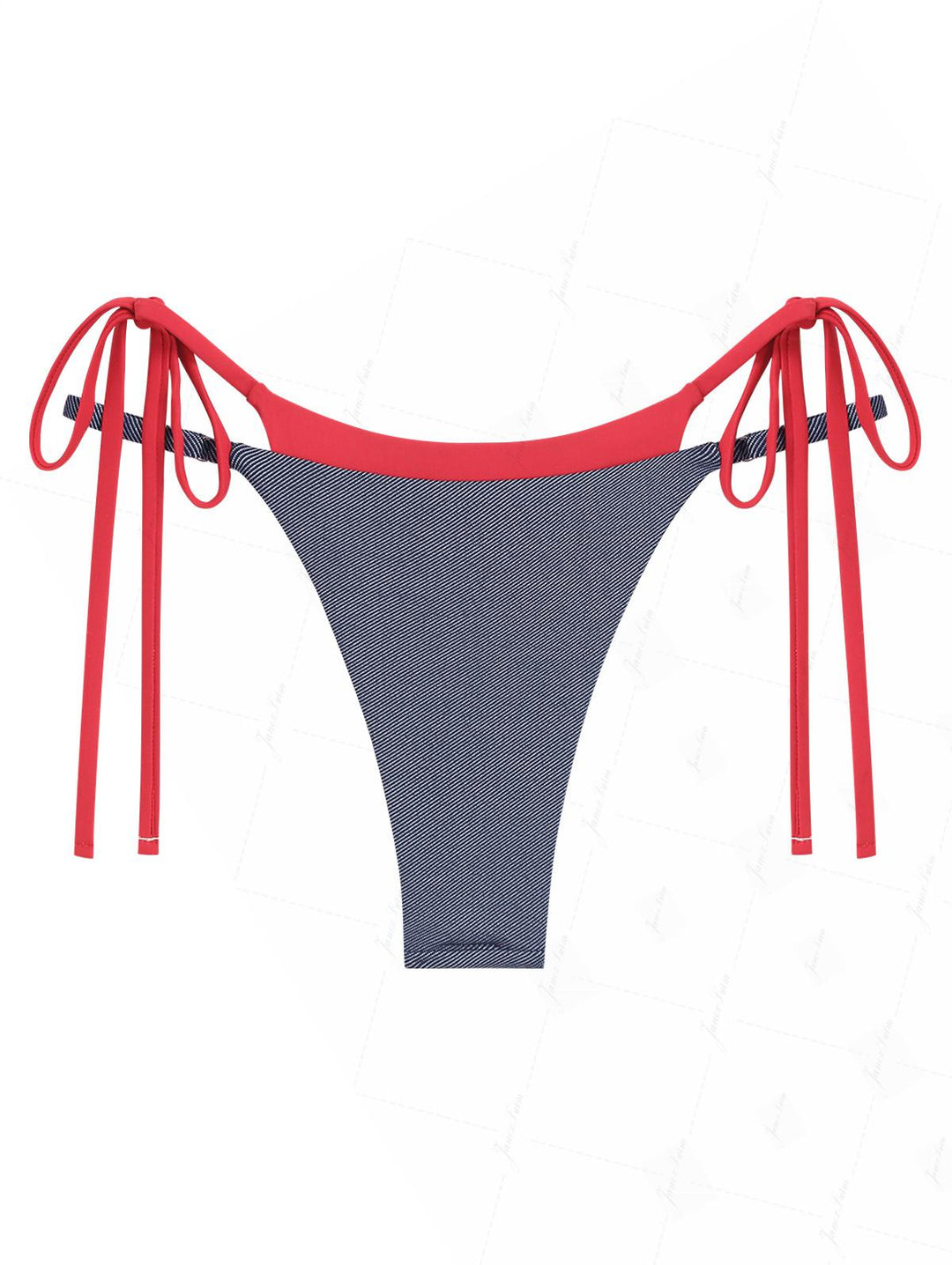 Deep Blue Denim Contrast Color String Double Layer Bikini Bottom
