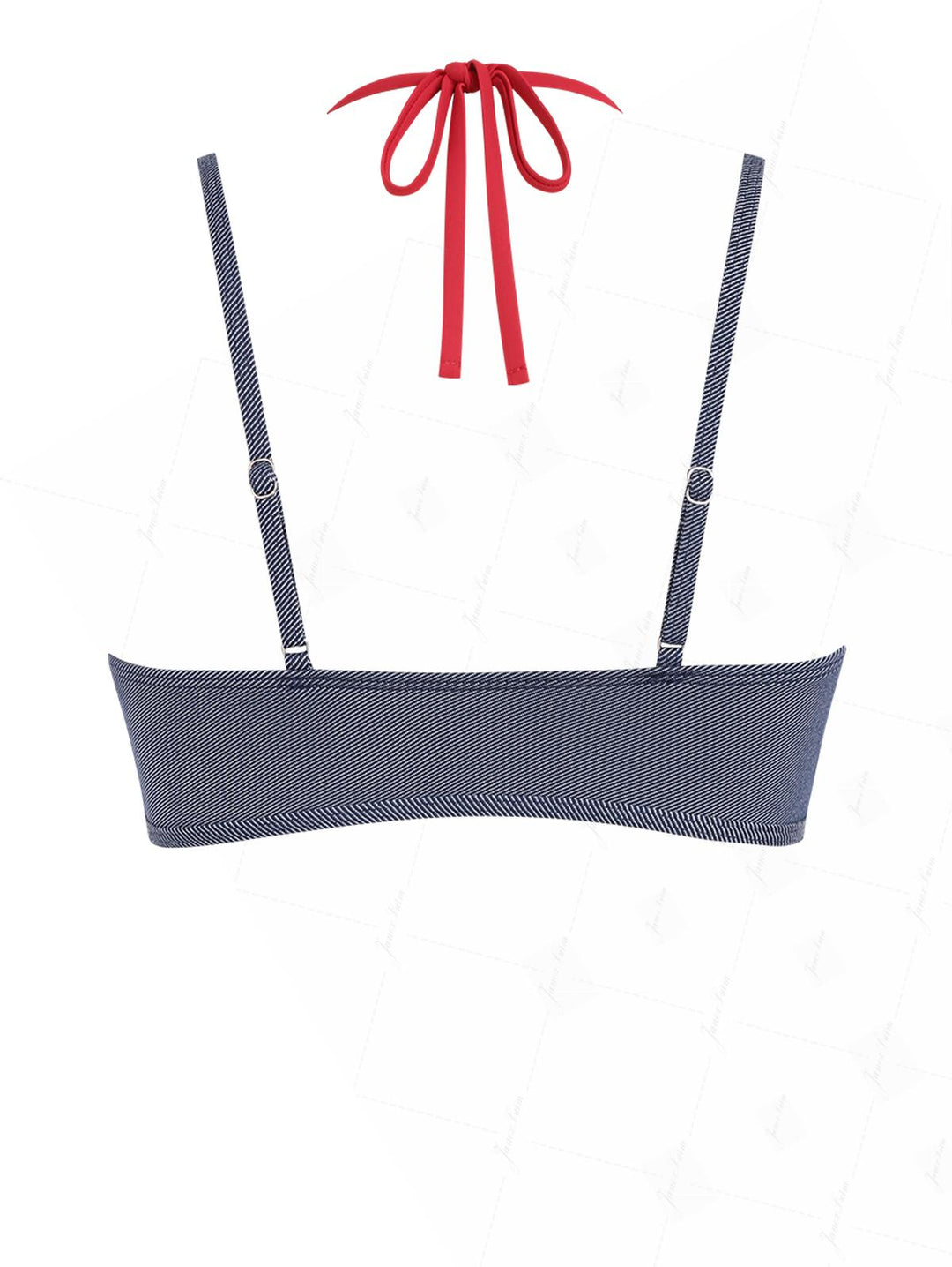 Deep Blue Denim Contrast Color Double Layer Bikini Top