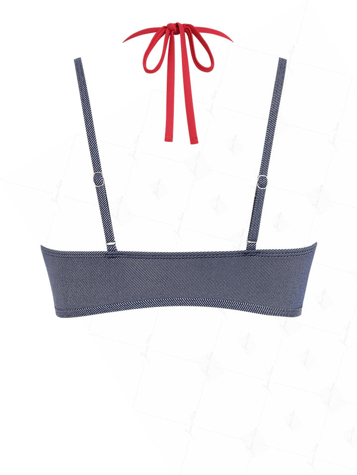 Deep Blue Denim Contrast Color Double Layer Bikini Top