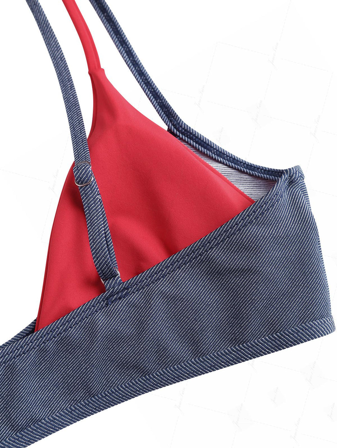Deep Blue Denim Contrast Color String Double Layer Bikini Set