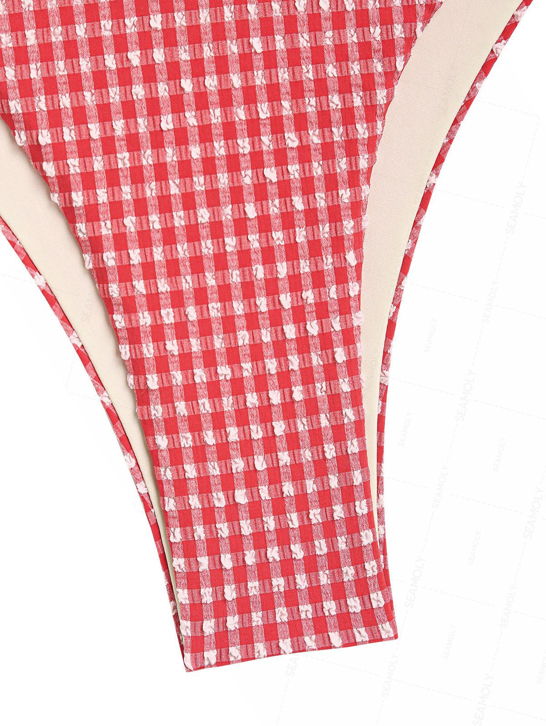 Seamolly Contrast Color Gingham Textured O Ring Double Layer Bikini Set