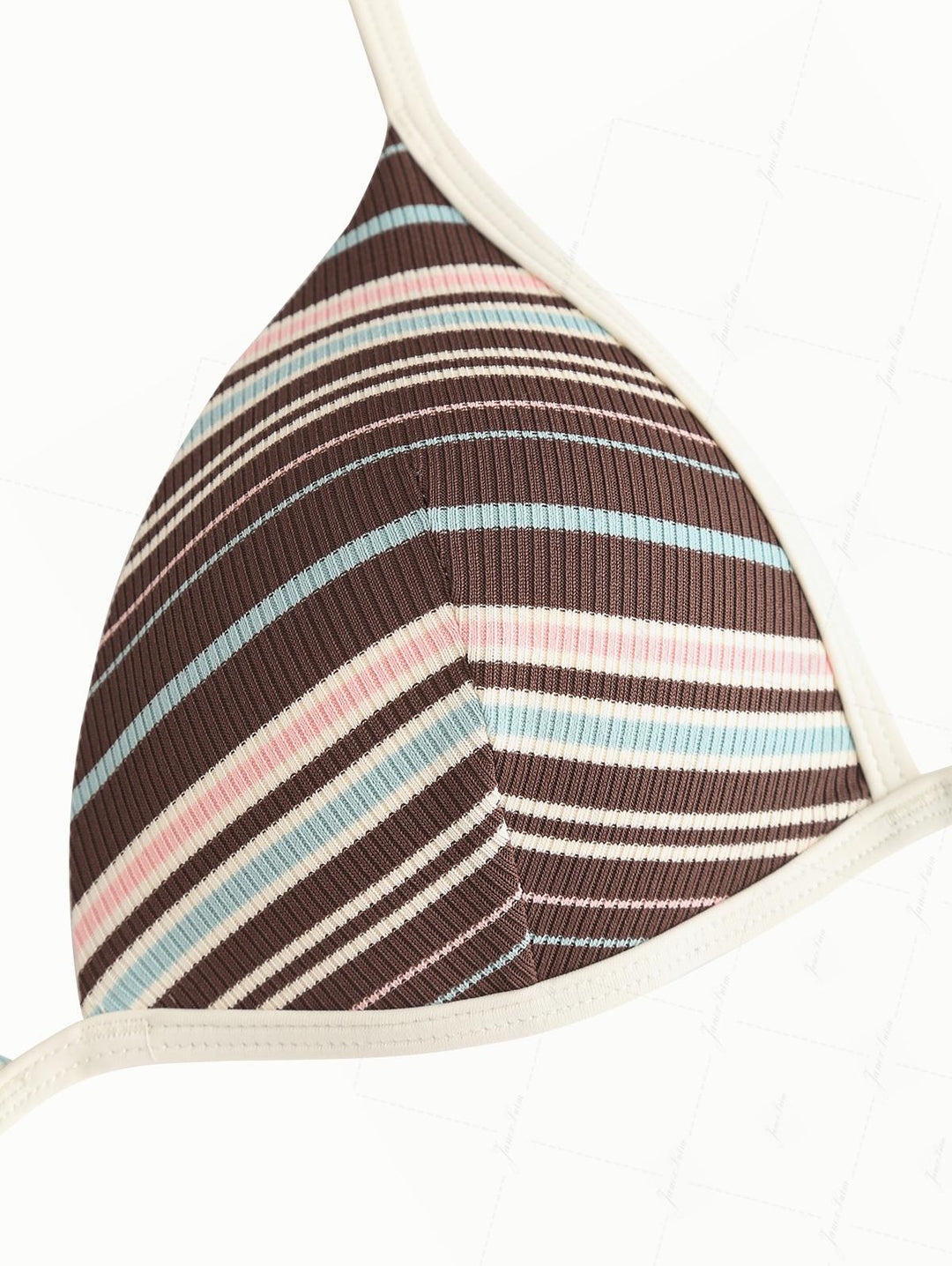 Deep Coffee Ribbed Knit Striped Triangle Push Up Top & Cheeky Brazilian Bottom Bikini Set