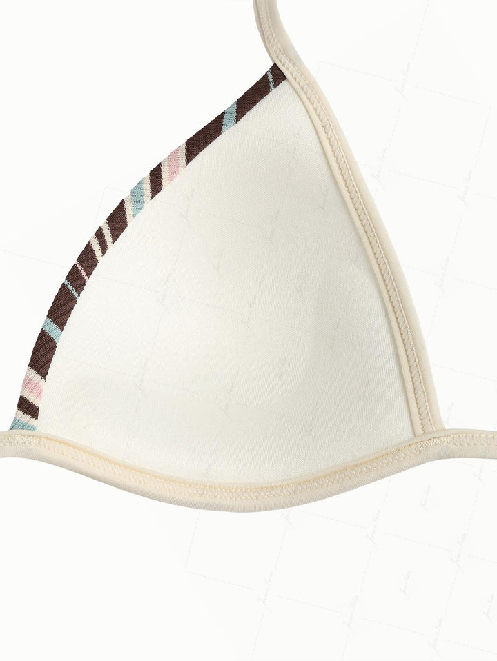 Deep Coffee Ribbed Knit Striped Triangle Push Up Bikini Set