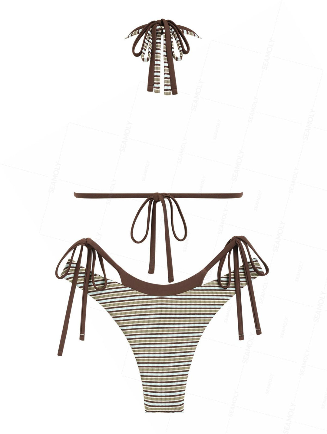 Seamolly Contrast Color Striped O Ring Double Layer Bikini Set
