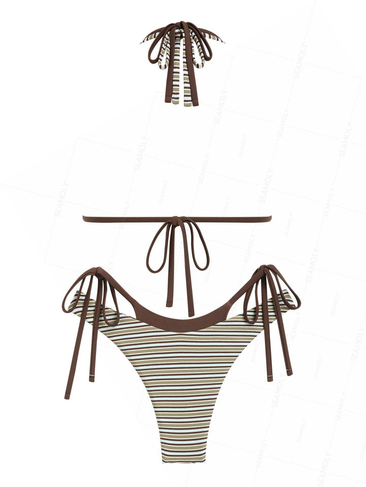 Seamolly Contrast Color Striped O Ring Double Layer Bikini Set