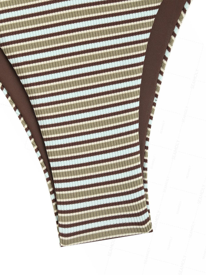 Seamolly Contrast Color Striped O Ring Double Layer Bikini Set