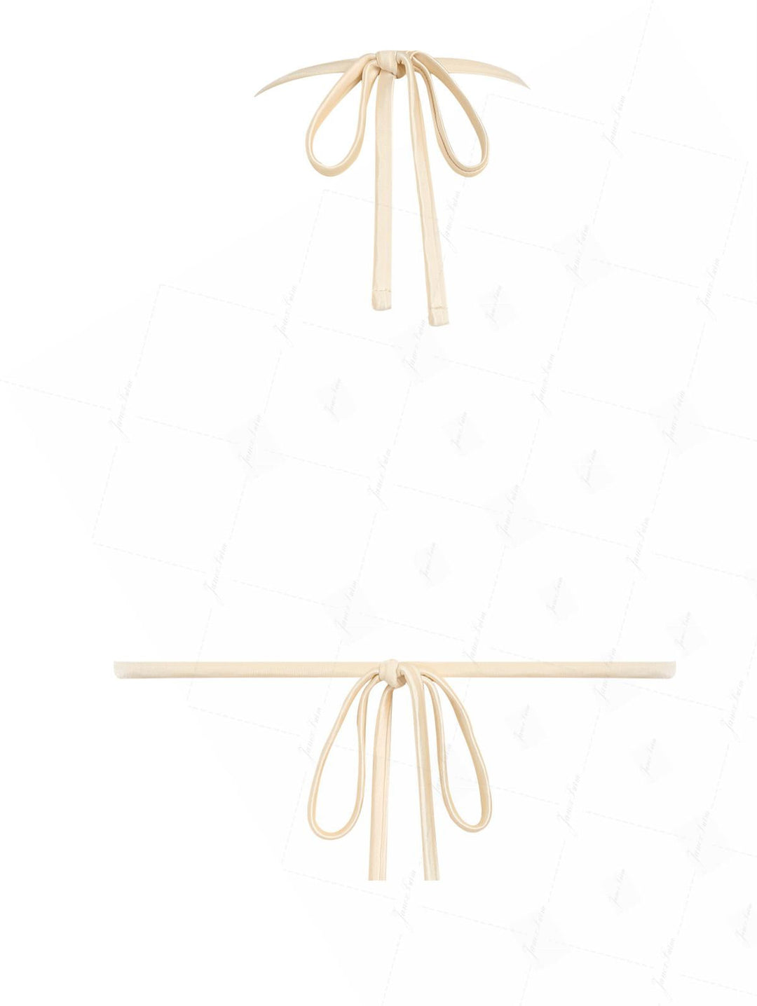 Champagne Satin Solid Color Ruched Halter Triangle Bikini Top