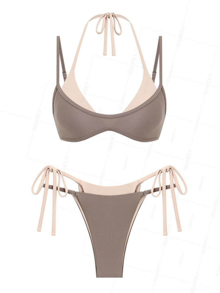 Seamolly Colorblock Two Tone Tie Side Double Layer Bikini Set
