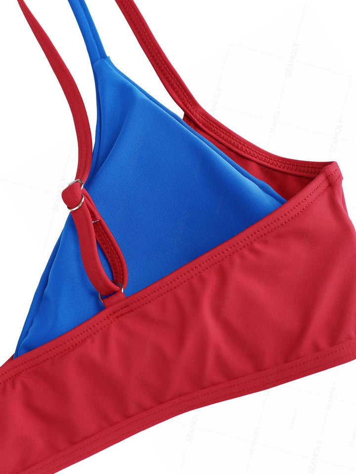 Seamolly Colorblock Two Tone Tie Side Double Layer Bikini Set