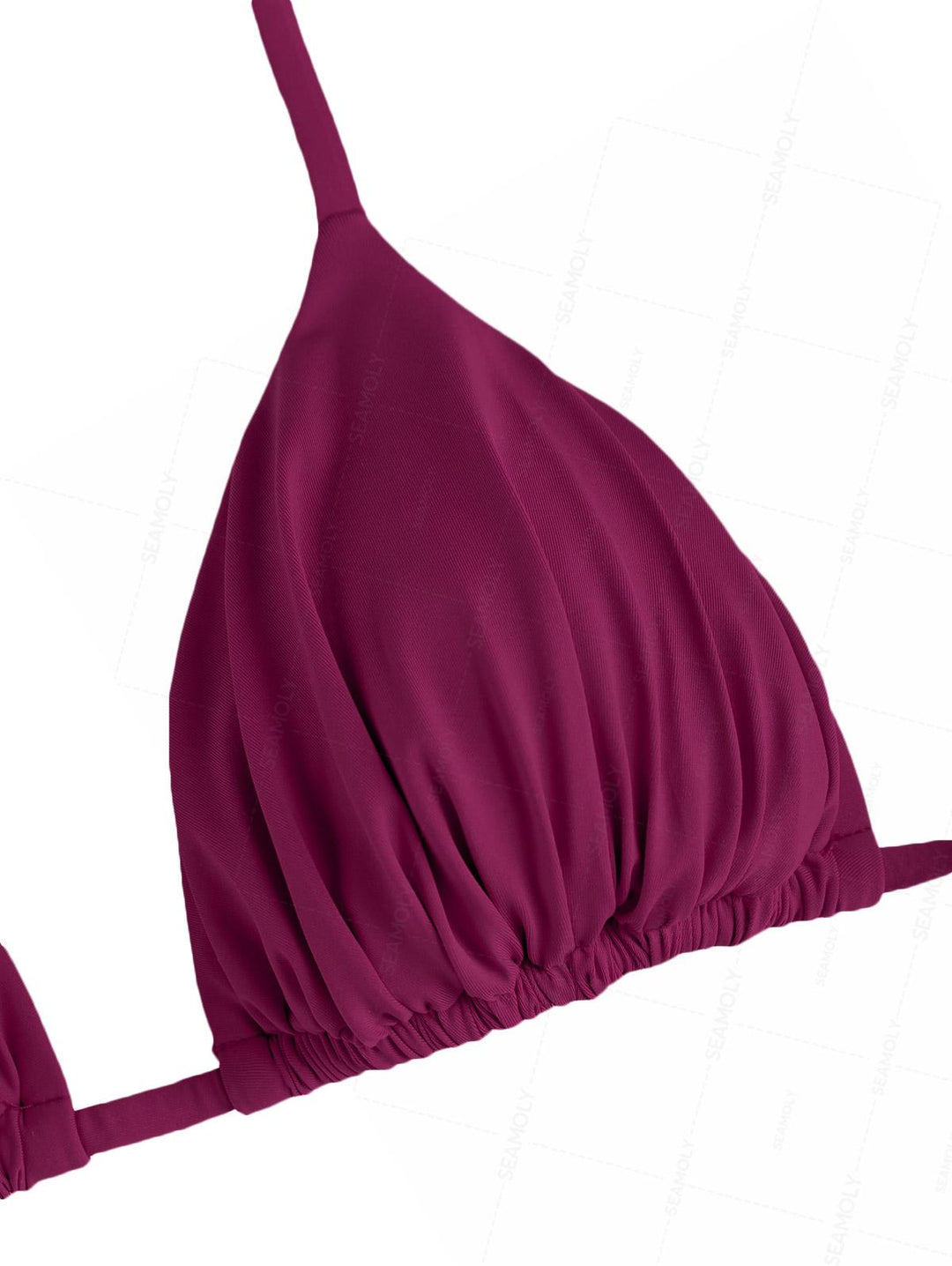 Seamolly Solid Color Ruched Halter Triangle Top & Cheeky Brazilian Bottom Bikini Set