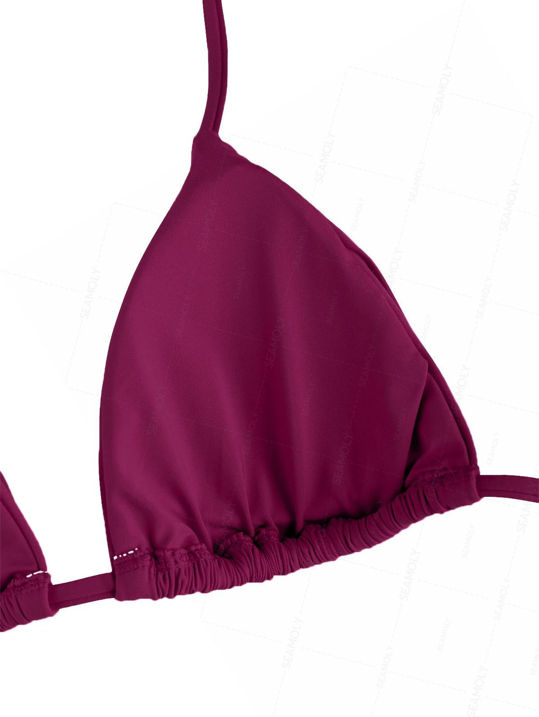 Seamolly Solid Color Ruched Halter Triangle Top & Cheeky Brazilian Bottom Bikini Set