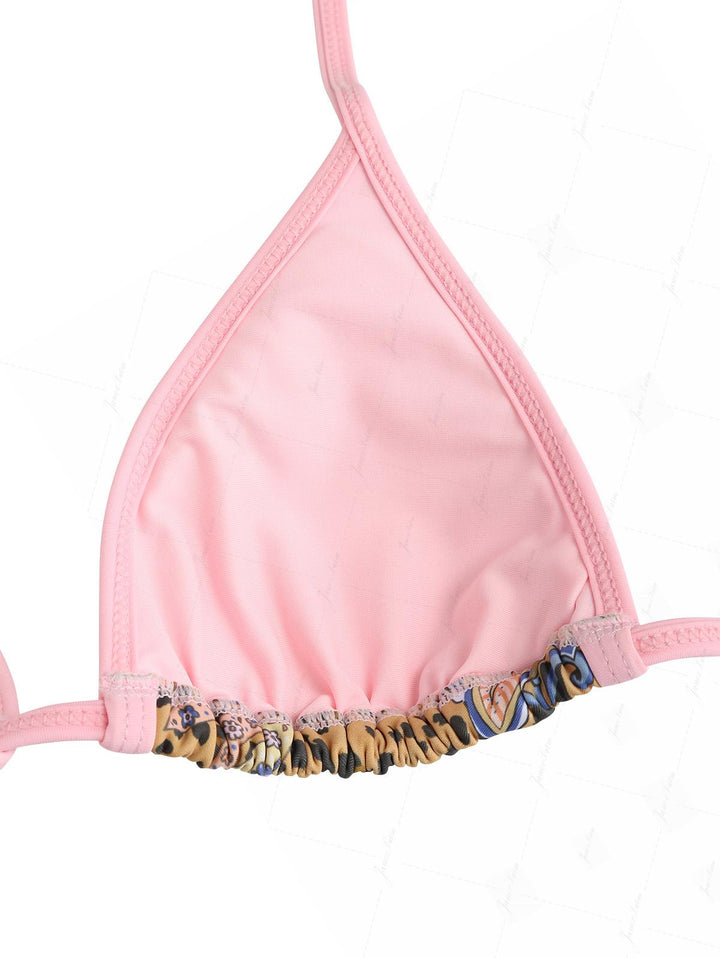 Brown Leopard Paisley Print Contrast Binding Triangle Bikini Top