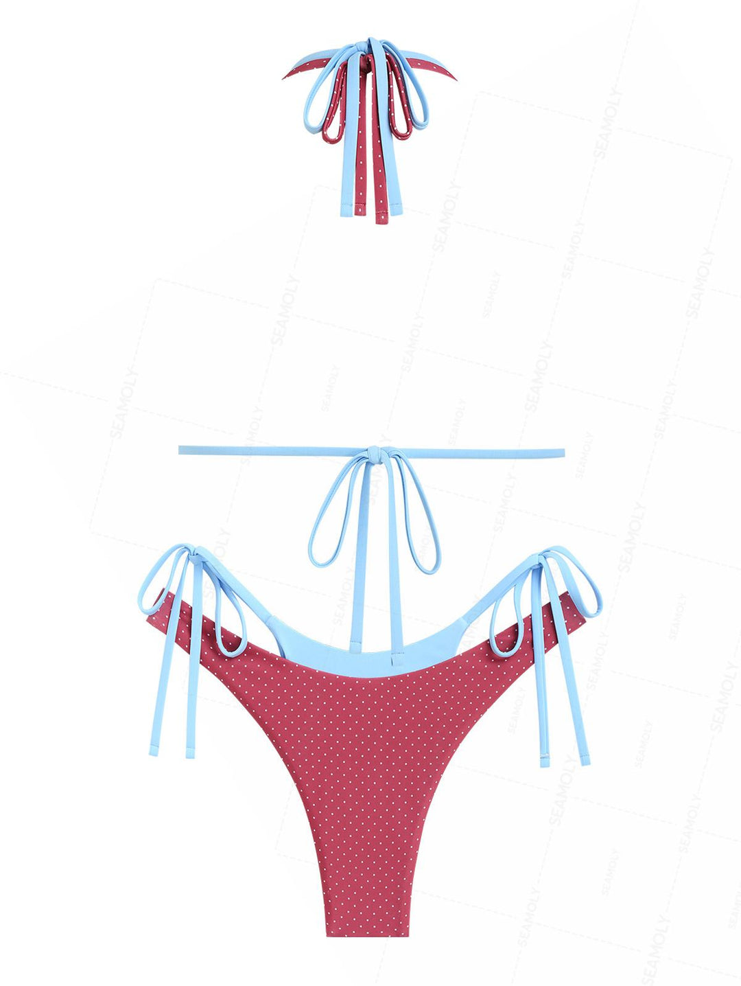 Seamolly Polka Dot Print Contrast Color O Ring Double Layer Bikini Set
