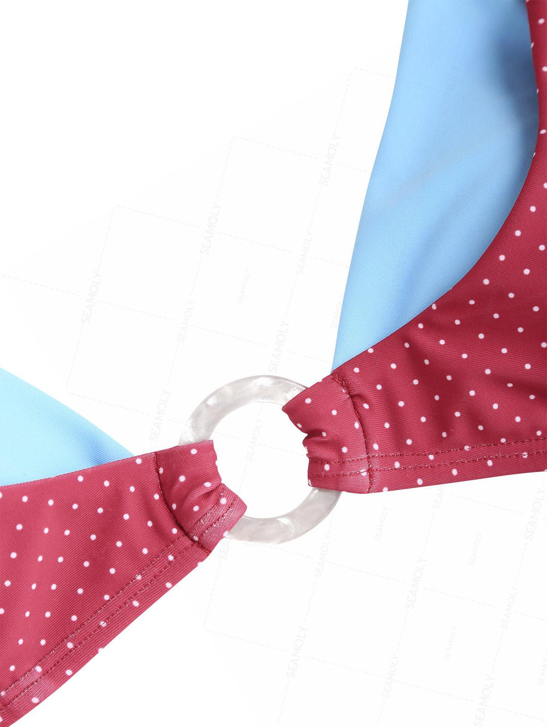 Seamolly Polka Dot Print Contrast Color O Ring Double Layer Bikini Set