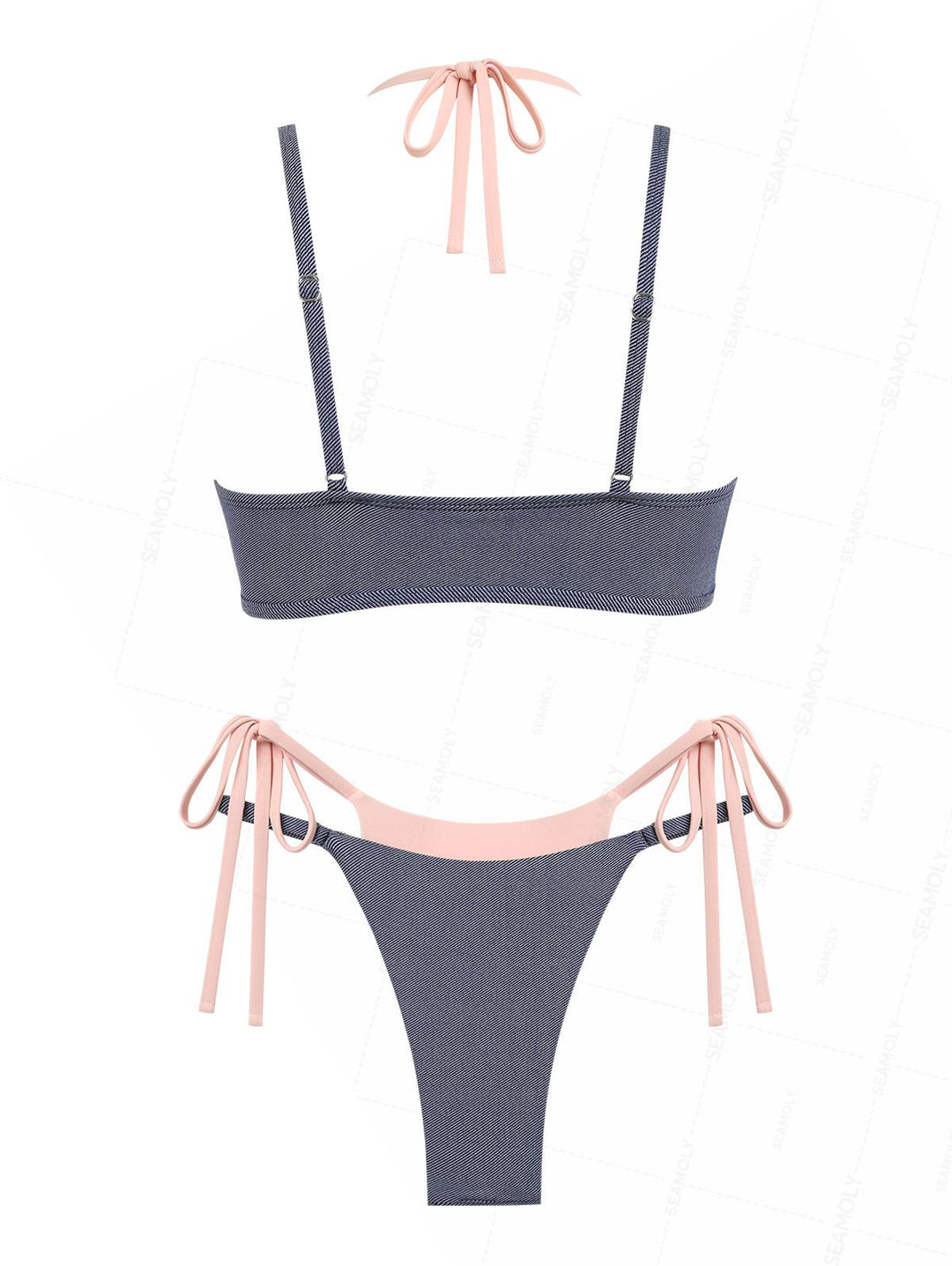 Seamolly Denim Contrast Color Tie Side Double Layer Bikini Set
