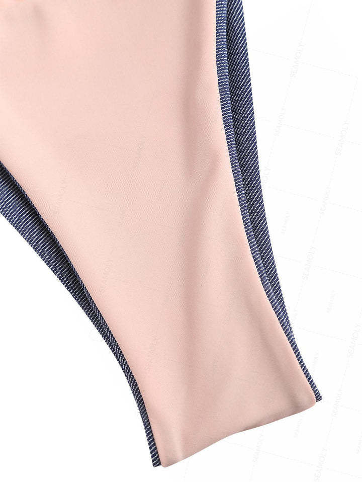 Seamolly Denim Contrast Color Tie Side Double Layer Bikini Set