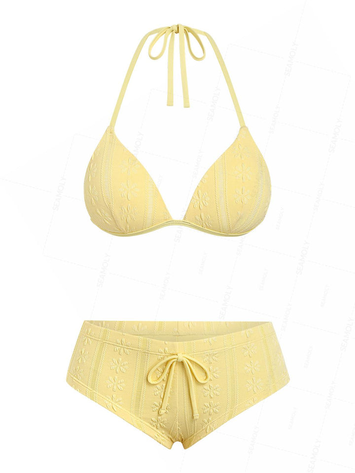 Seamolly Y2K Jacquard Push Up Top & Cheeky Boyshorts Bikini Set