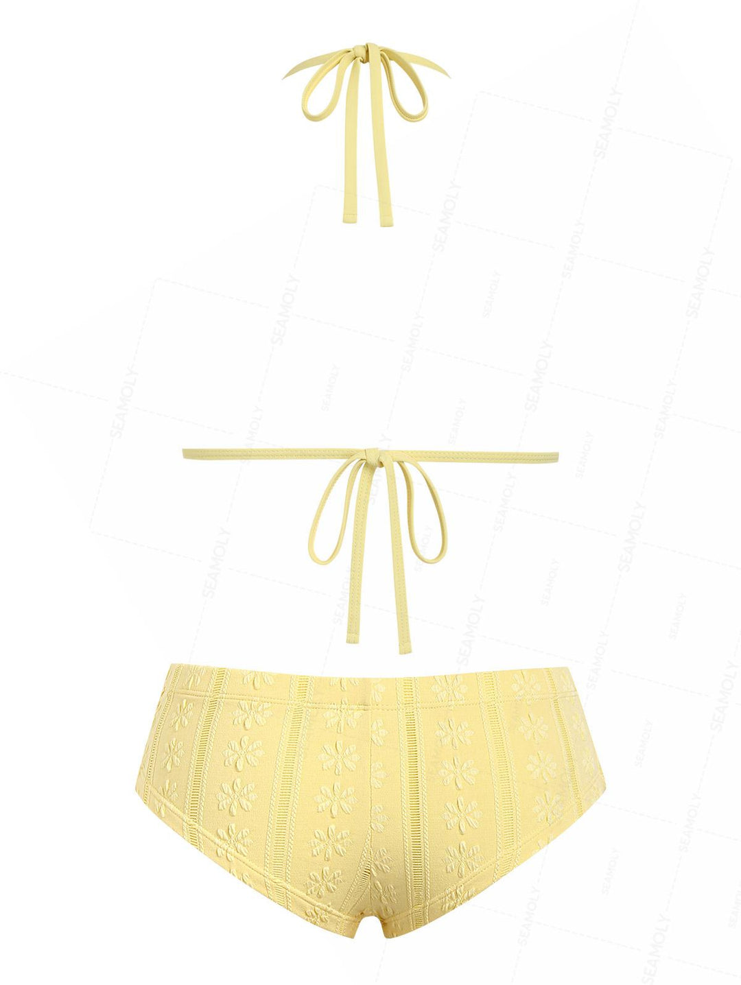 Seamolly Y2K Jacquard Push Up Top & Cheeky Boyshorts Bikini Set