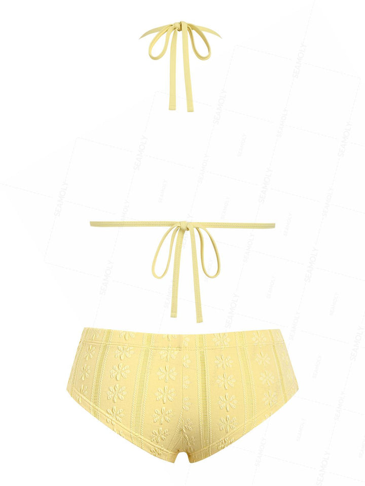 Seamolly Y2K Jacquard Push Up Top & Cheeky Boyshorts Bikini Set