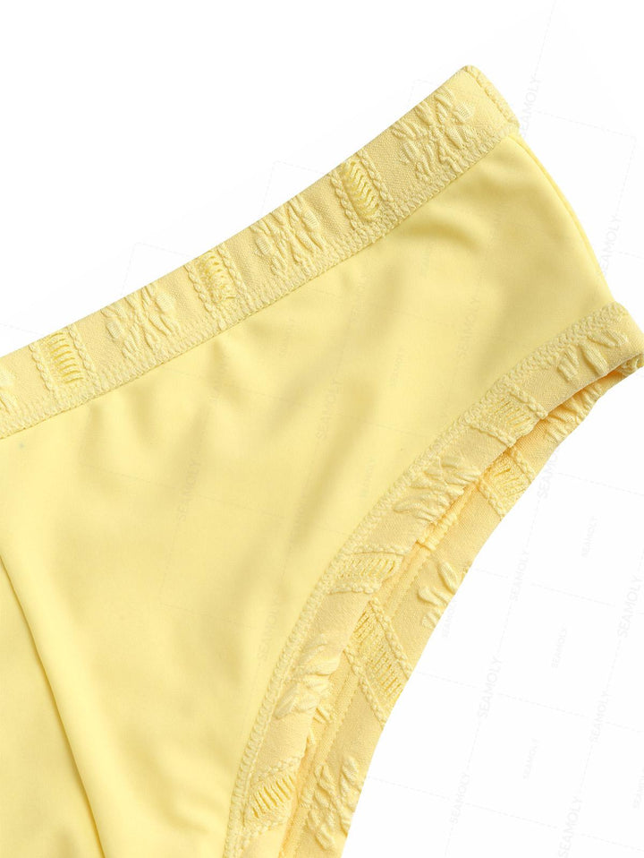 Seamolly Y2K Jacquard Push Up Top & Cheeky Boyshorts Bikini Set