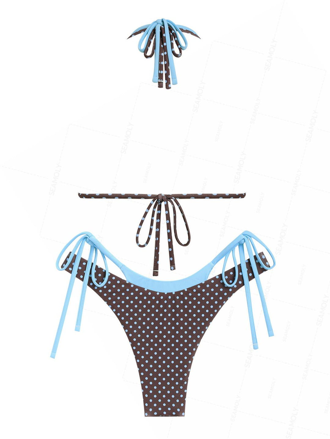 Seamolly Polka Dot Print Contrast Color O Ring Double Layer Bikini Set