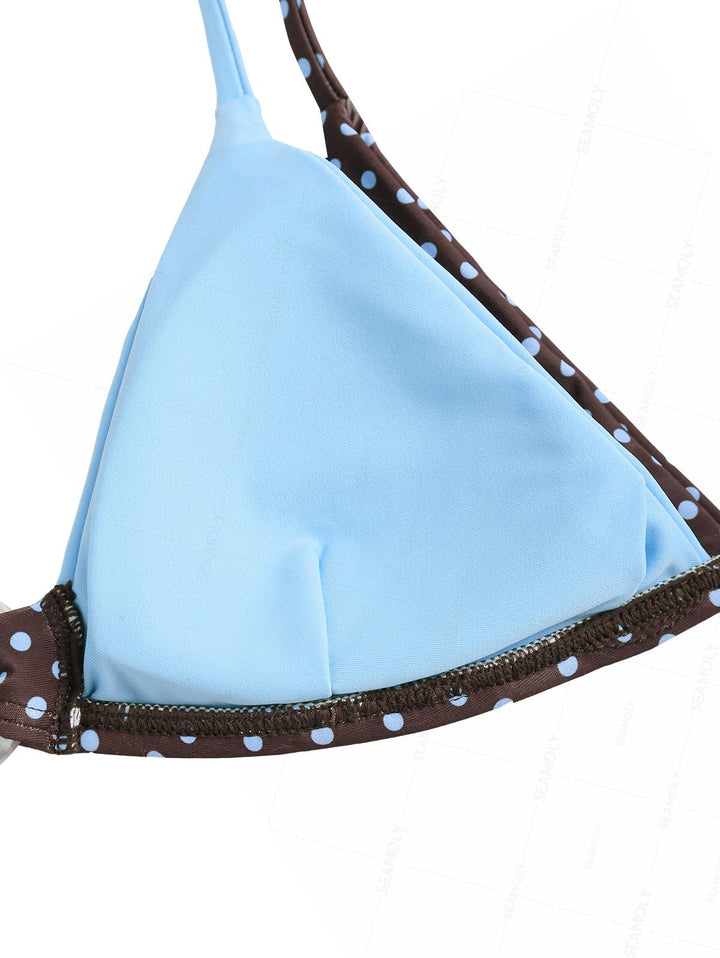 Seamolly Polka Dot Print Contrast Color O Ring Double Layer Bikini Set