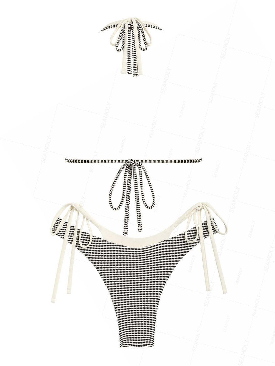 Seamolly Metallic Gold Yarn Contrast Color O Ring Double Layer Bikini Set