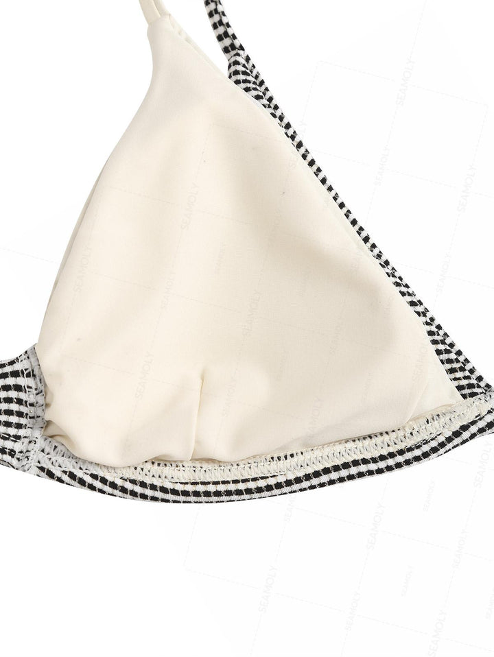 Seamolly Metallic Gold Yarn Contrast Color O Ring Double Layer Bikini Set