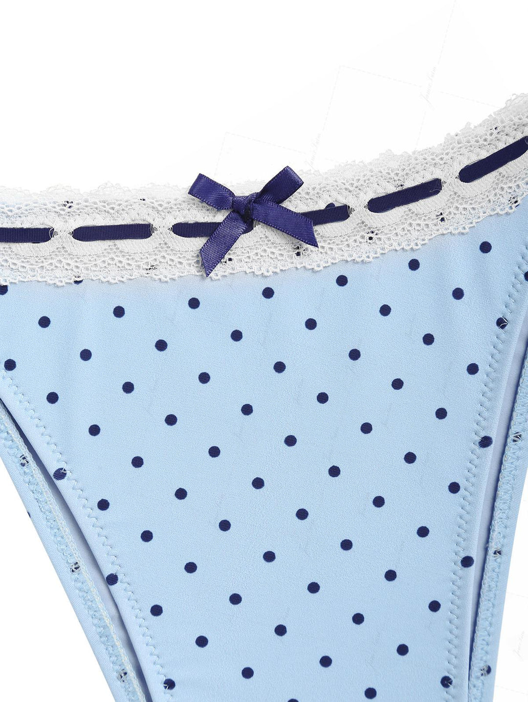 Light Blue Polka Dot Lace Bowknot Halter Triangle Bikini Set