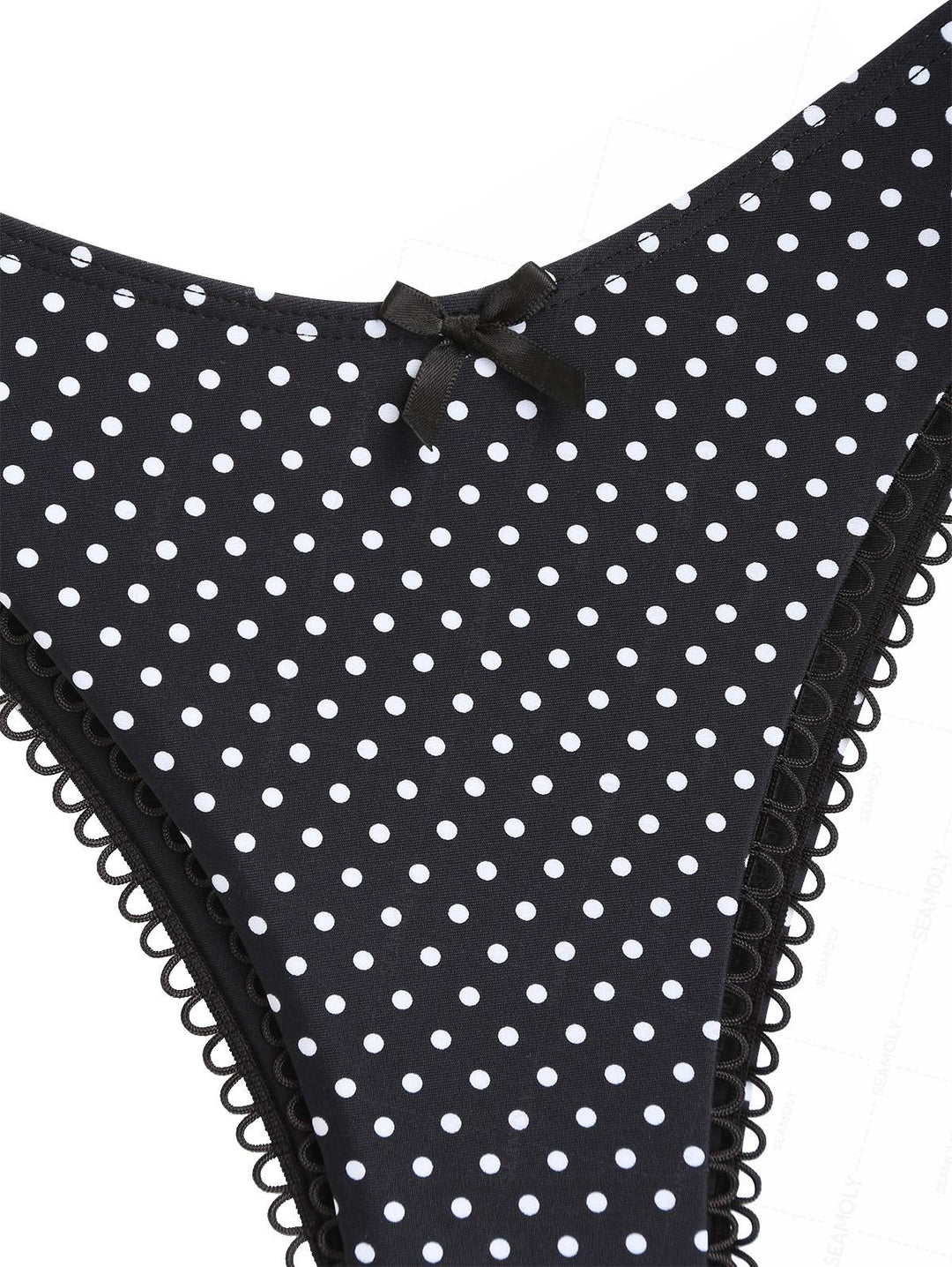 Seamolly Polka Dot Picot Bowknot Lace Up Back Bandeau Bikini Set