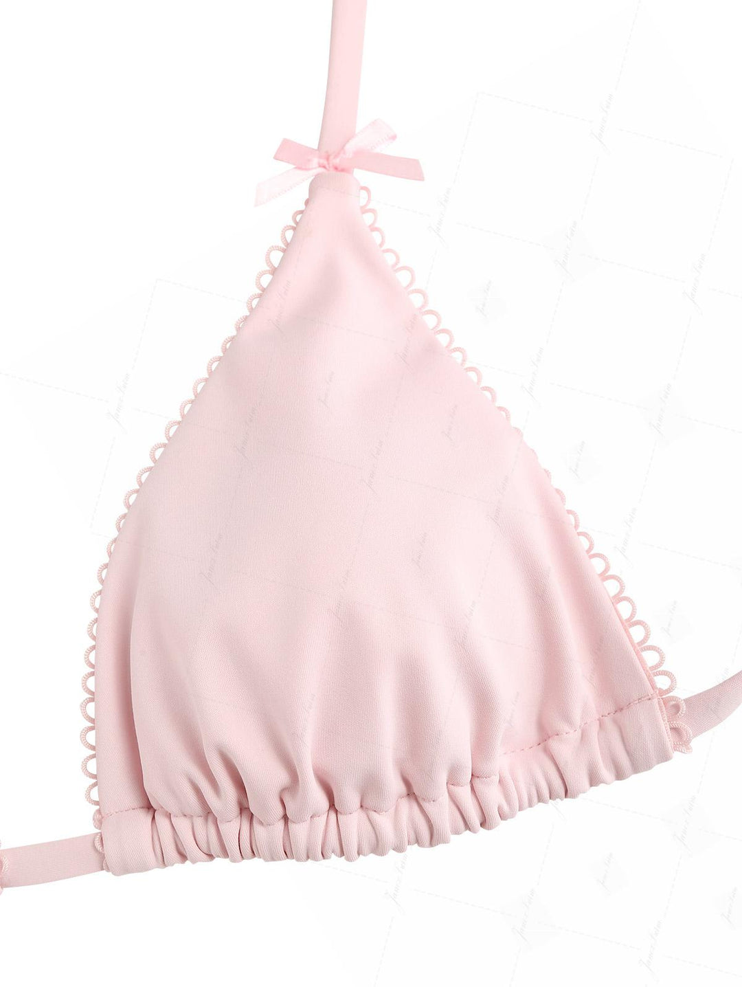 Pink Solid Color Picot Bowknot Triangle Top & Cheeky Brazilian Bottom Bikini Set