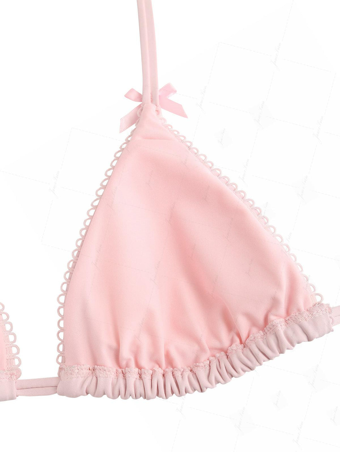 Pink Solid Color Picot Bowknot Triangle Top & Cheeky Brazilian Bottom Bikini Set
