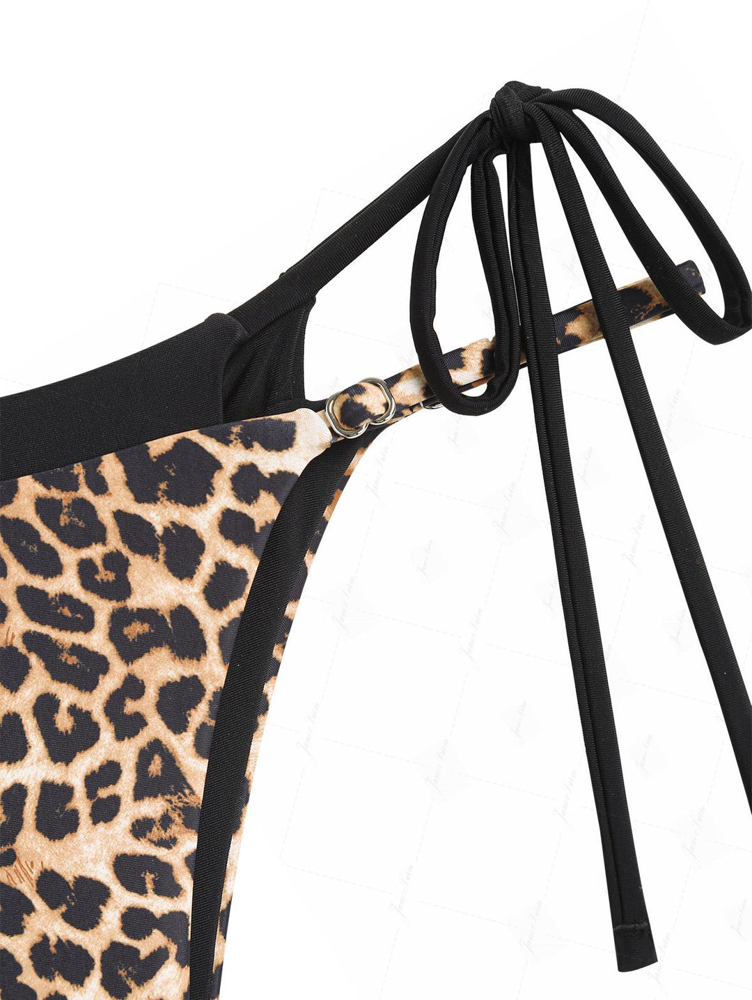Coffee Leopard Print Contrast Color String Double Layer Bikini Set