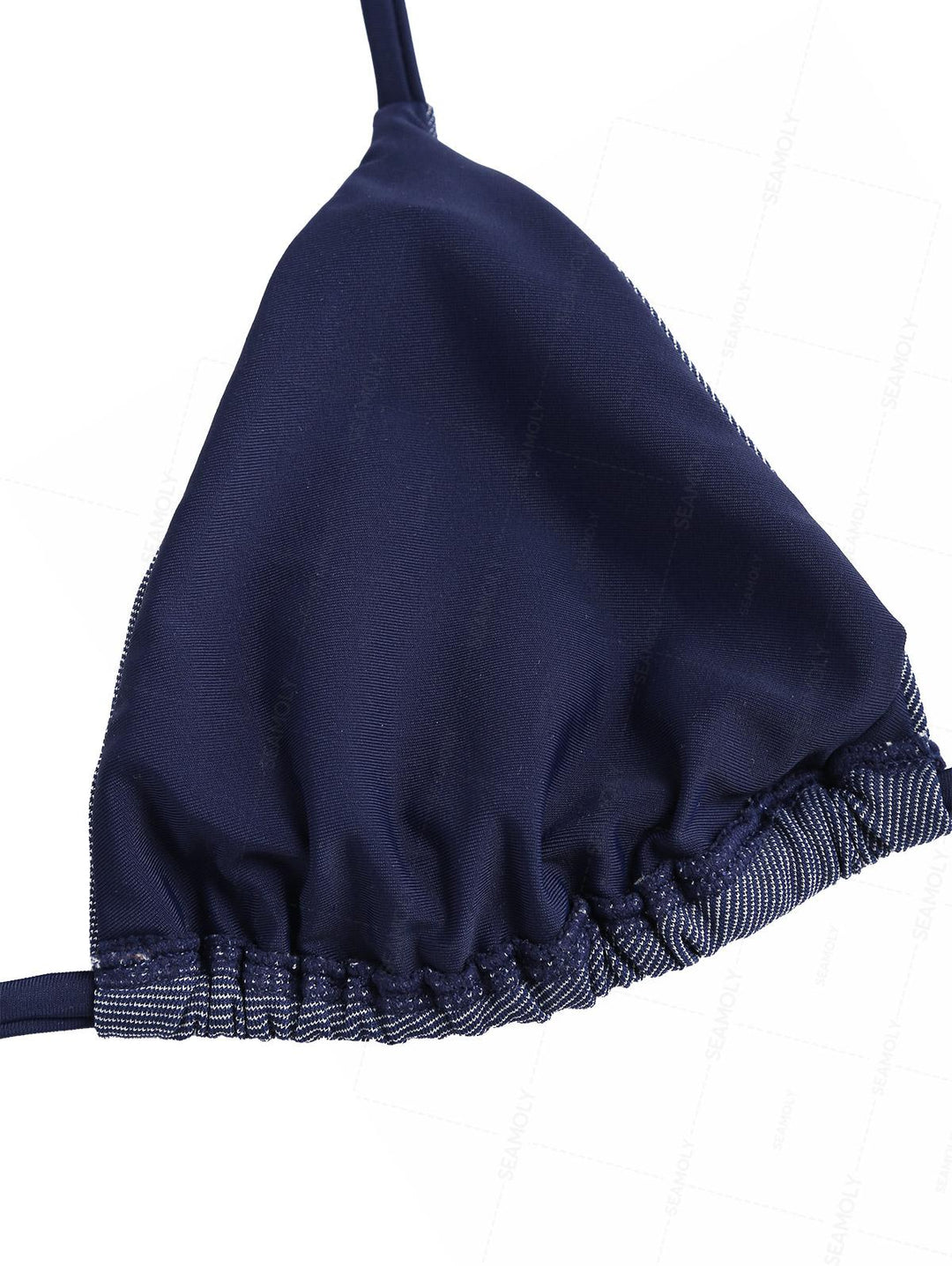 Seamolly Denim Embroidery Halter Triangle Top & Cheeky Brazilian Bottom Bikini Set