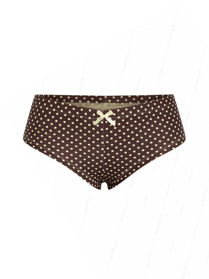 Seamolly Polka Dot Print Bowknot Bikini Bottom Cheeky Swim Boyshorts