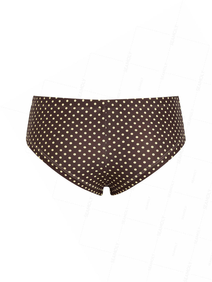 Seamolly Polka Dot Print Bowknot Bikini Bottom Cheeky Swim Boyshorts